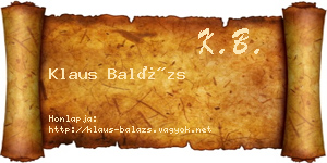 Klaus Balázs névjegykártya